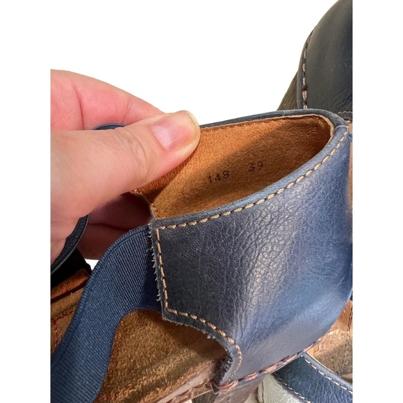 Art Co Blue And White Open Toe Cross Strap Leather Chunky Heel Sandals Size 39 - Picture 10 of 13